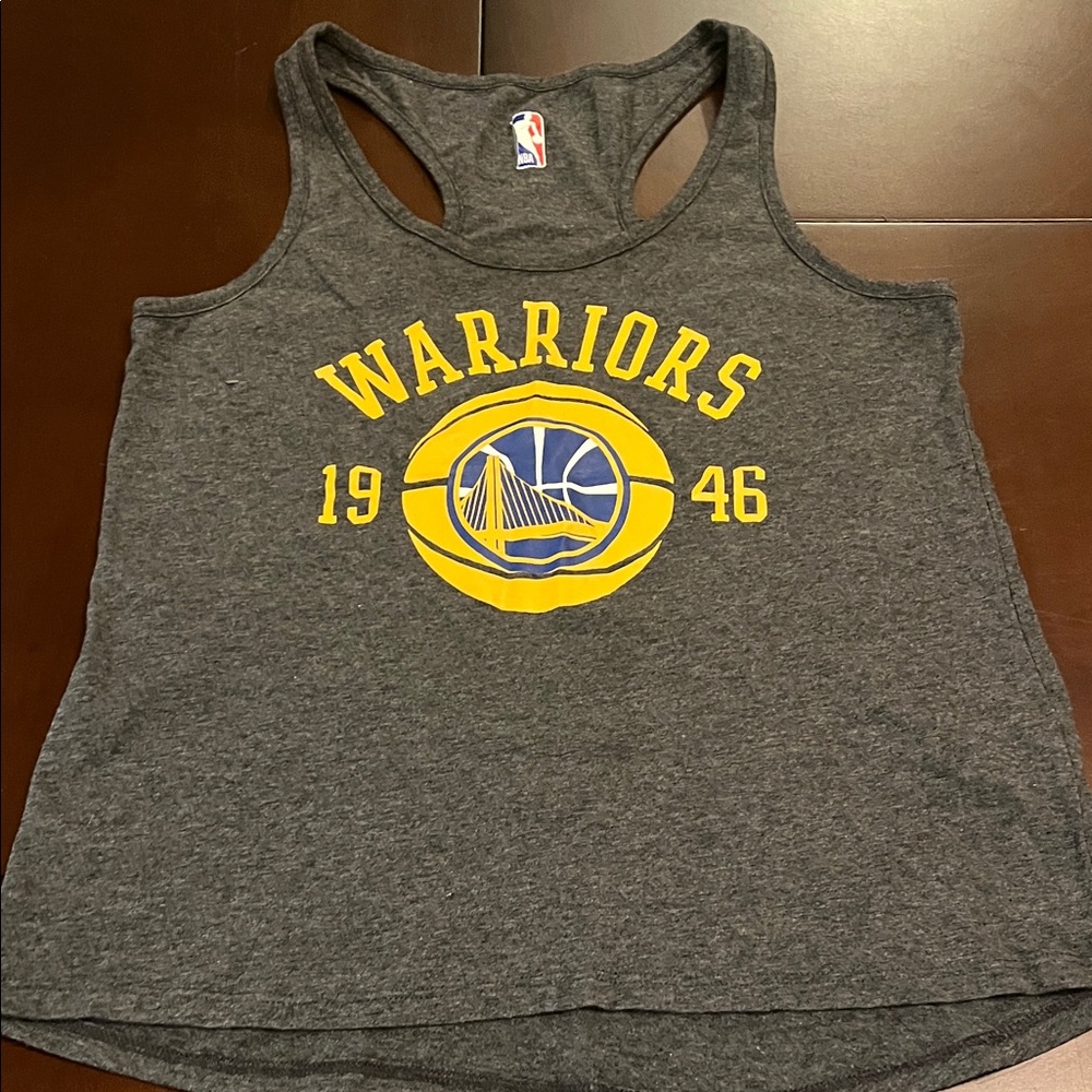 NBA Warriors Gray Tank with Yellow and Blue Logo